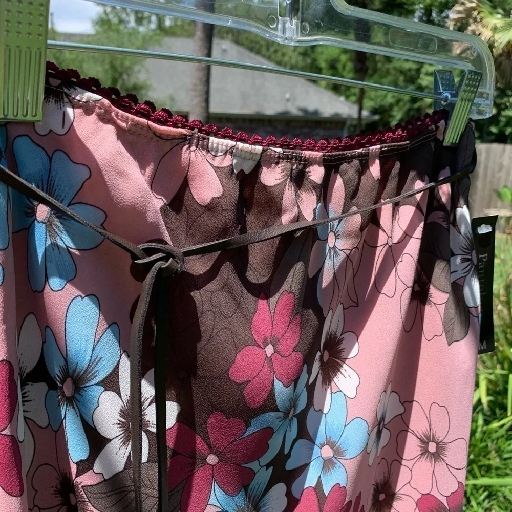PANTOLOGY  Belted Floral print skirt rose burgundy brown blue fall spring summer - Picture 3 of 9